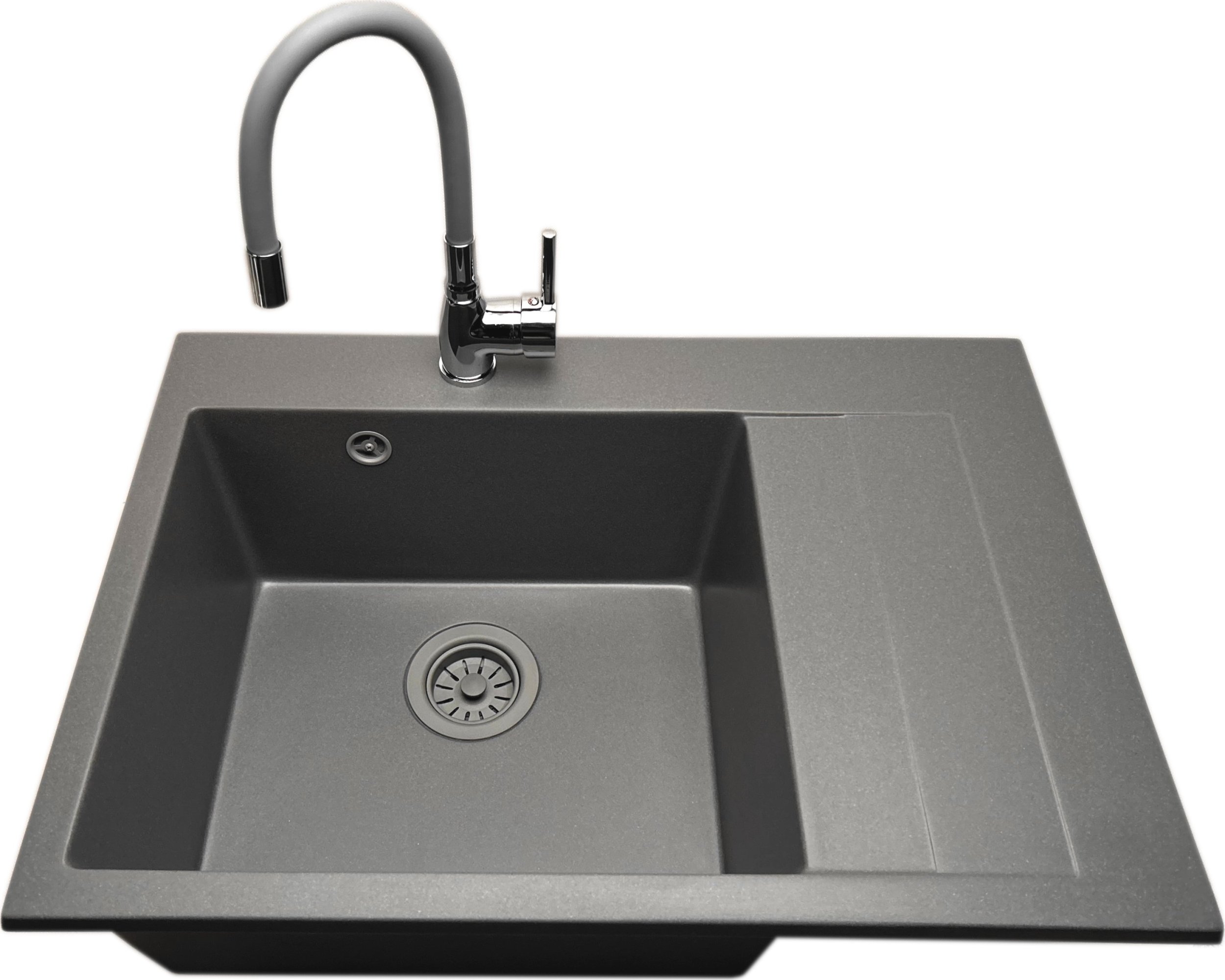 Zlewozmywak PREHNIT Zlewozmywak jednokomorowy z ociekaczem LOBSTER szary + bateria flex