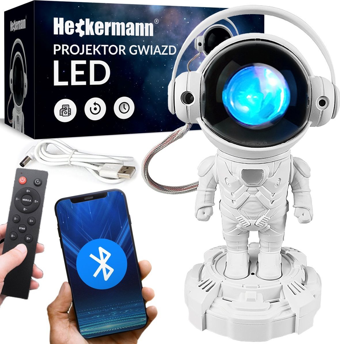 Heckermann Projektor gwiazd LED astronauta Heckermann JK-10-5