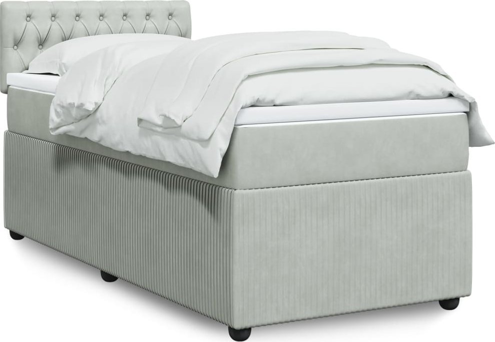 vidaXL Łóżko kontynentalne z materacem, jasnoszare, aksamit, 90x200 cm