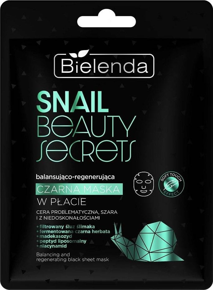 Bielenda Snail beauty secrets Balansująco - regenerująca czarna maska w płacie, 1 szt.