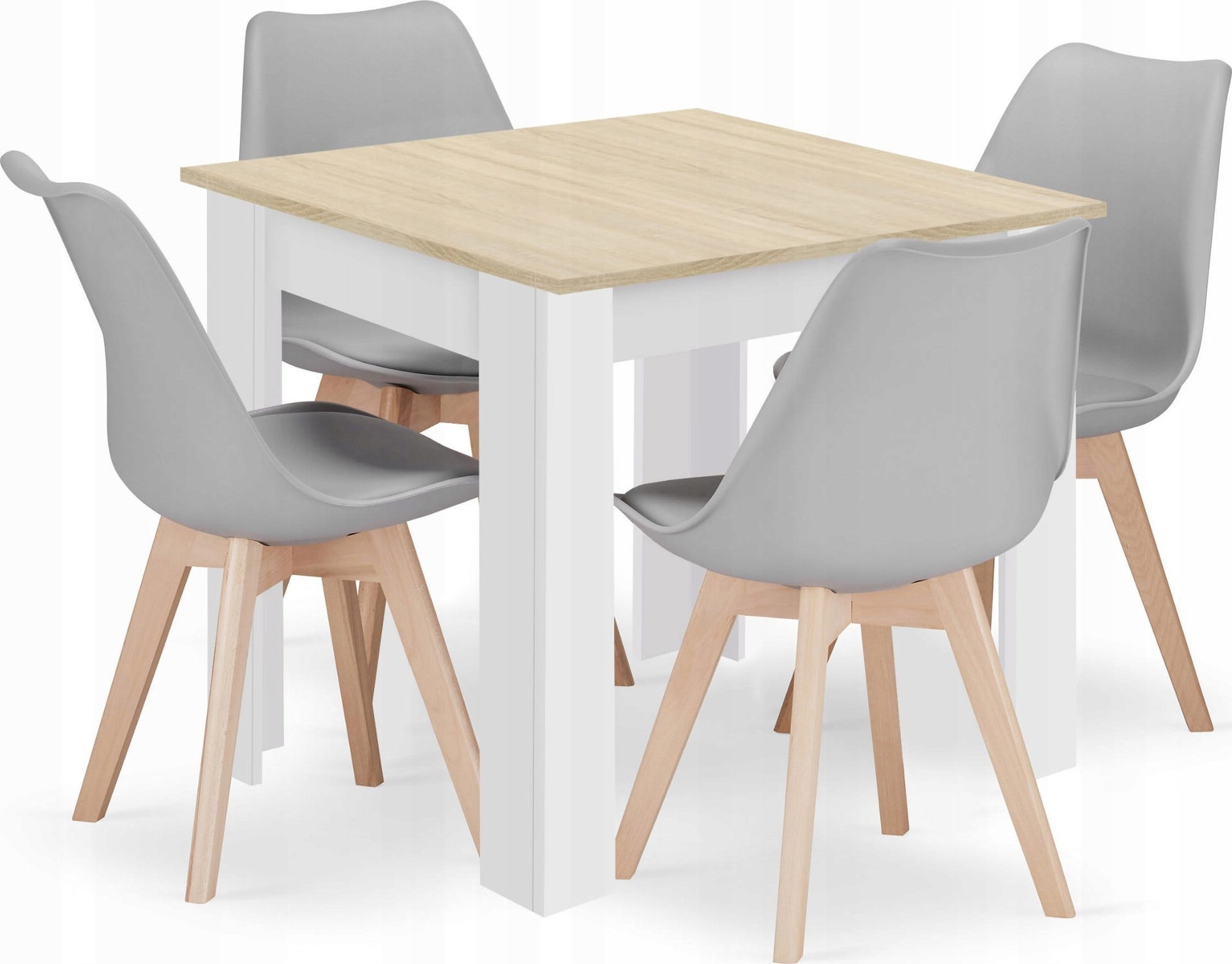 Leobert Zestaw stół kwadratowy 80x80 dąb sonoma + 4 krzesła MARK szare