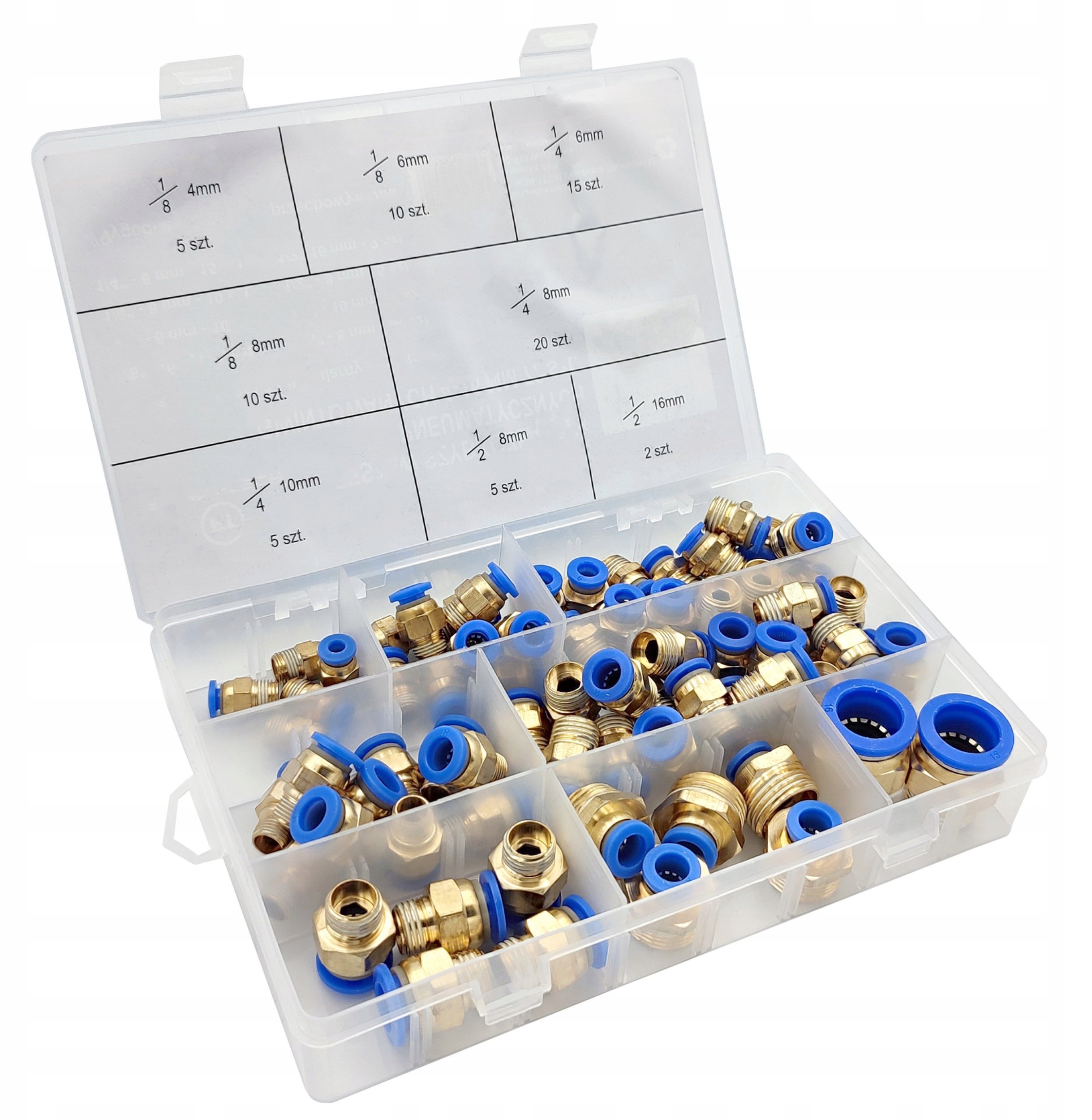 ZESTAW SZYBKOZŁĄCZEK PNEUMATYCZNYCH GWINTOWANYCH ZŁĄCZKI WTYKOWE 4-16mm 72e