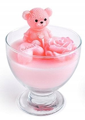 Świeca w pucharku MIŚ woskowa 11x14cmróżowa