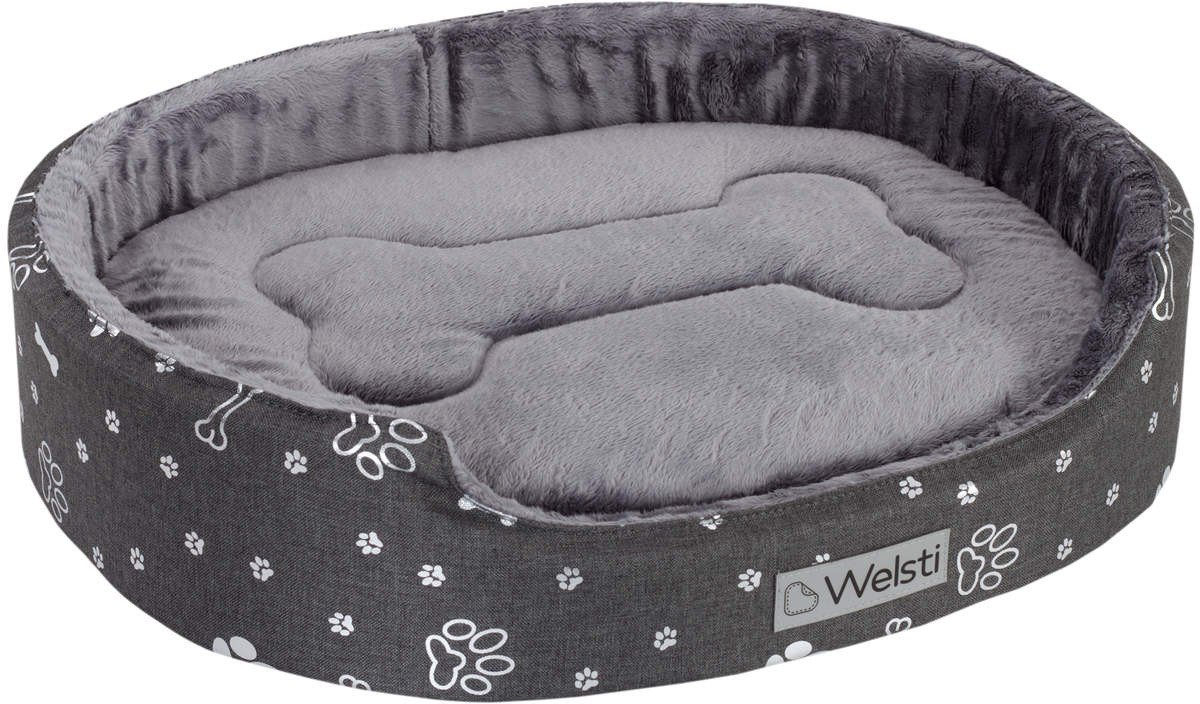 Owalne legowisko kojec dla psa Welsti szary futerko XXL 100x80 wigofil