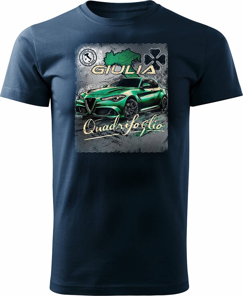 Topslang Koszulka z samochodem Alfa Romeo Giulia Quadrifoglio męska granatowa REGULAR XL