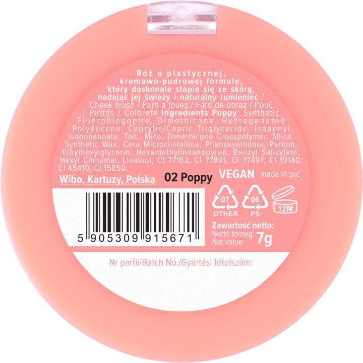 LOVELY_Playful kremowo-pudrowy róż do policzków 2 Poppy 7g