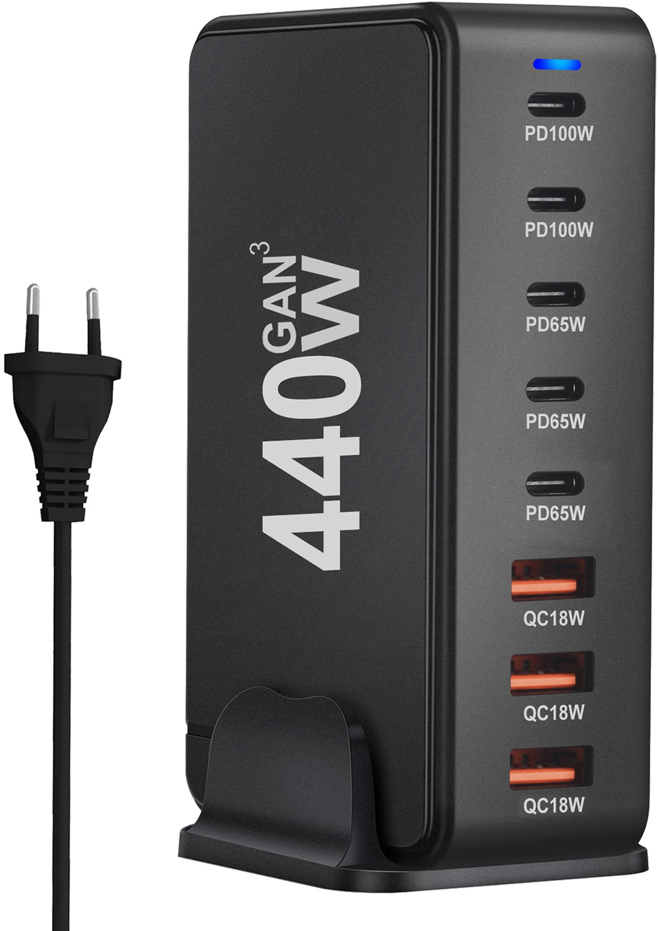 SZYBKA ŁADOWARKA 8 w 1 GaN III 440W PD 5x USB C 3x QC 3.0 DO LAPTOPA IPHONE