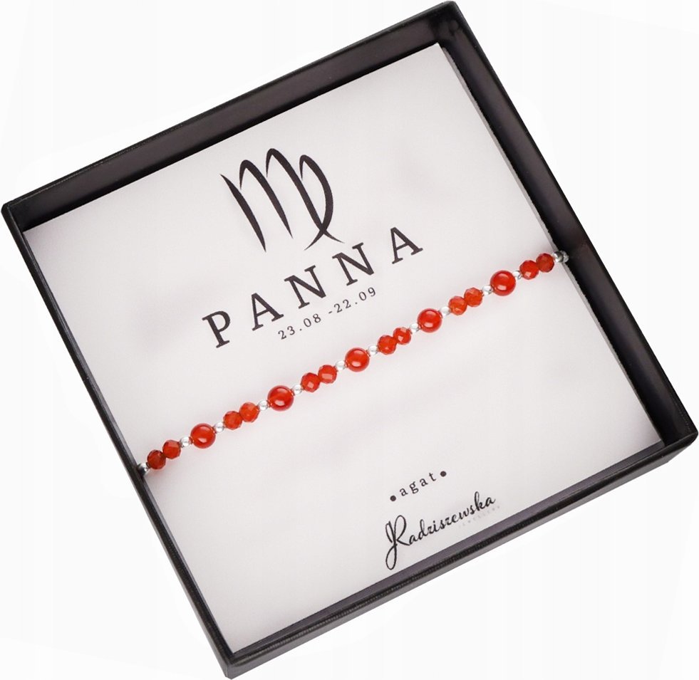 Radziszewska Jewellery Bransoletka Zodiak PANNA z Kamieni Naturalnych Agat Karneol 925 Prezent