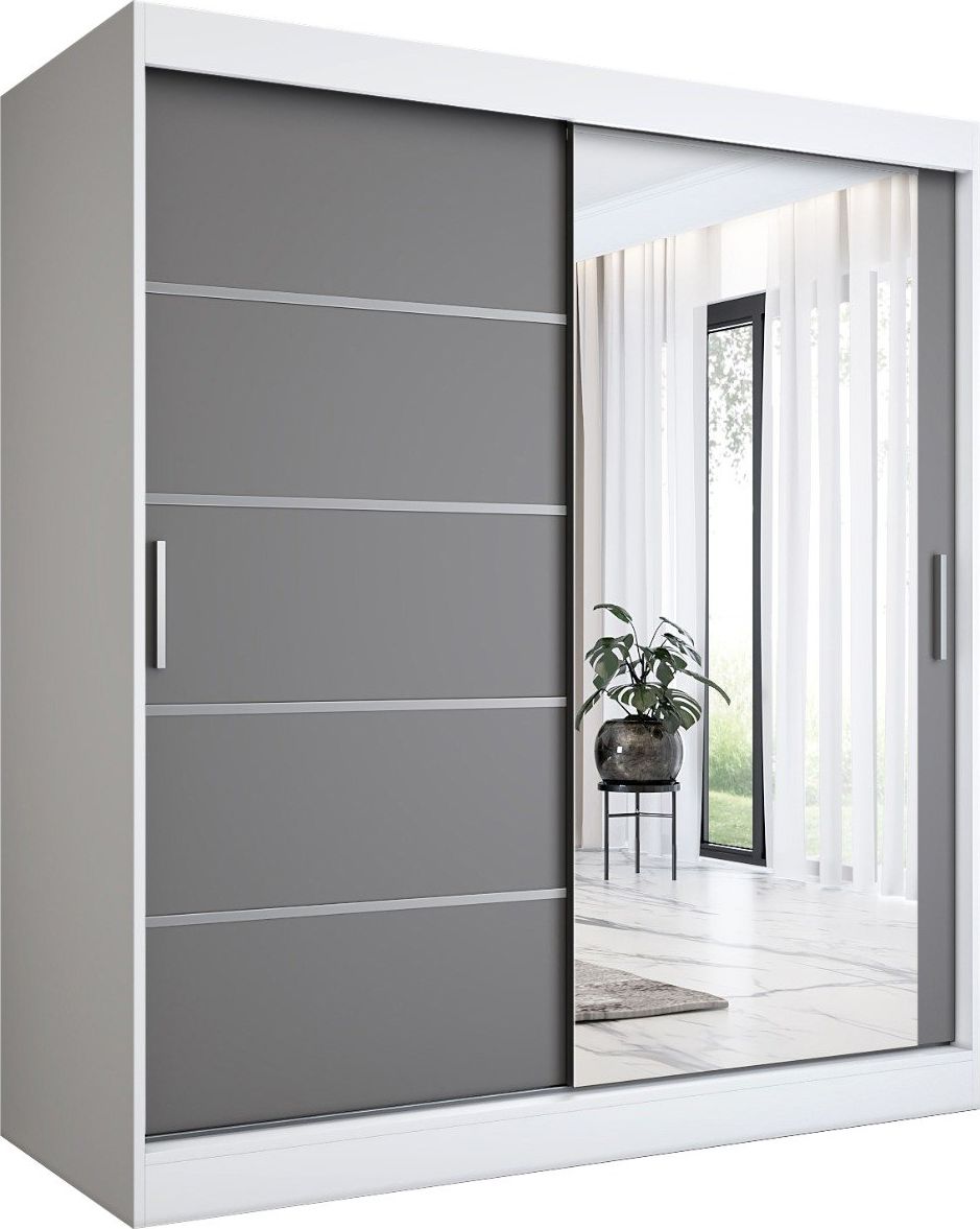 MKPOL Szafa przesuwna MODUO COMFORT 2 180 biała mat/antracyt z lustrem