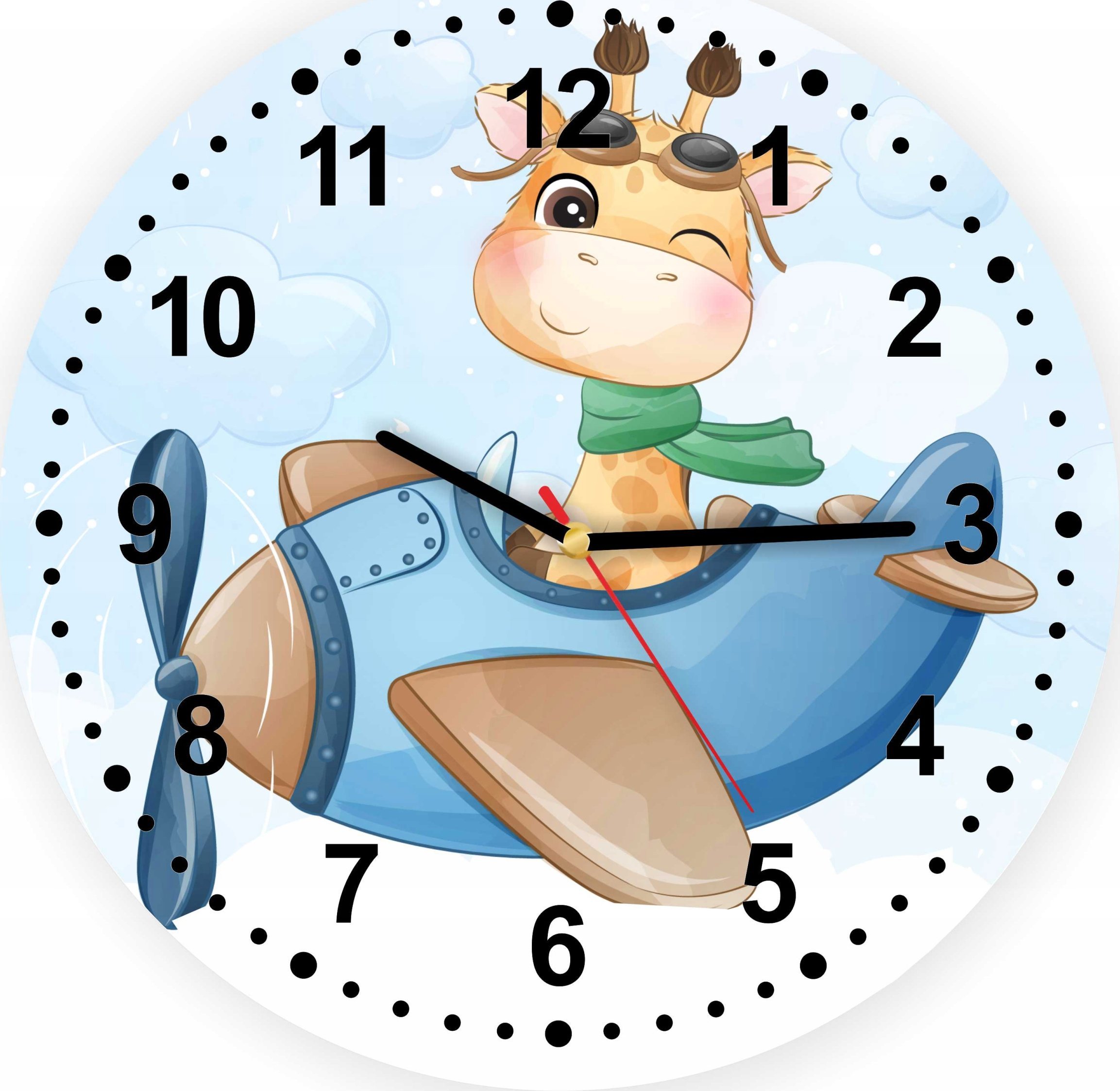 naSciane Zegar dla dzieci SAMOLOT ŻYRAFA CHMURKA ECO