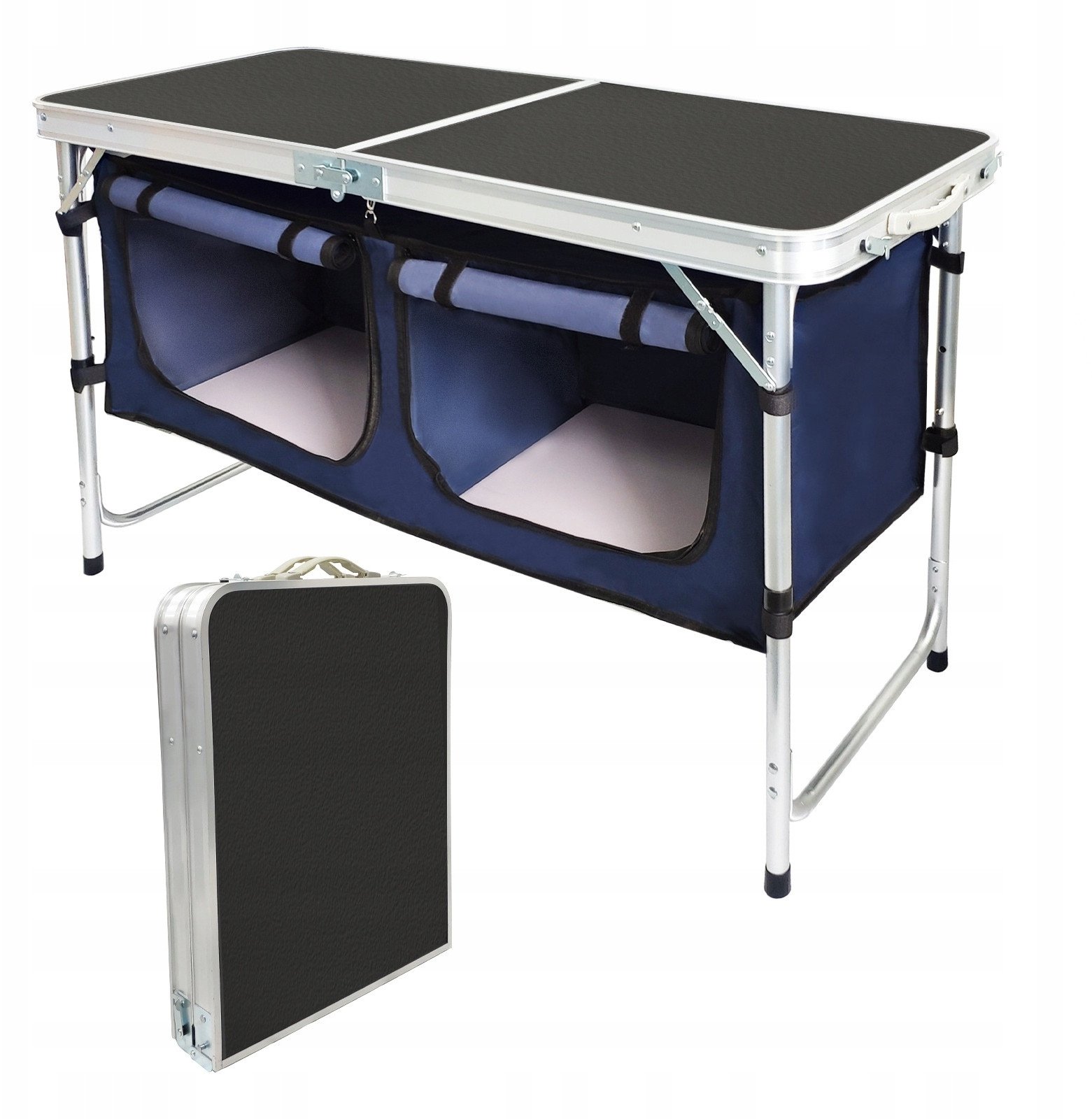 Stół KEMPINGOWY Camping SKŁADANY WALIZKOWY Schowki 120x50 cm LEKKI MOCNY XL