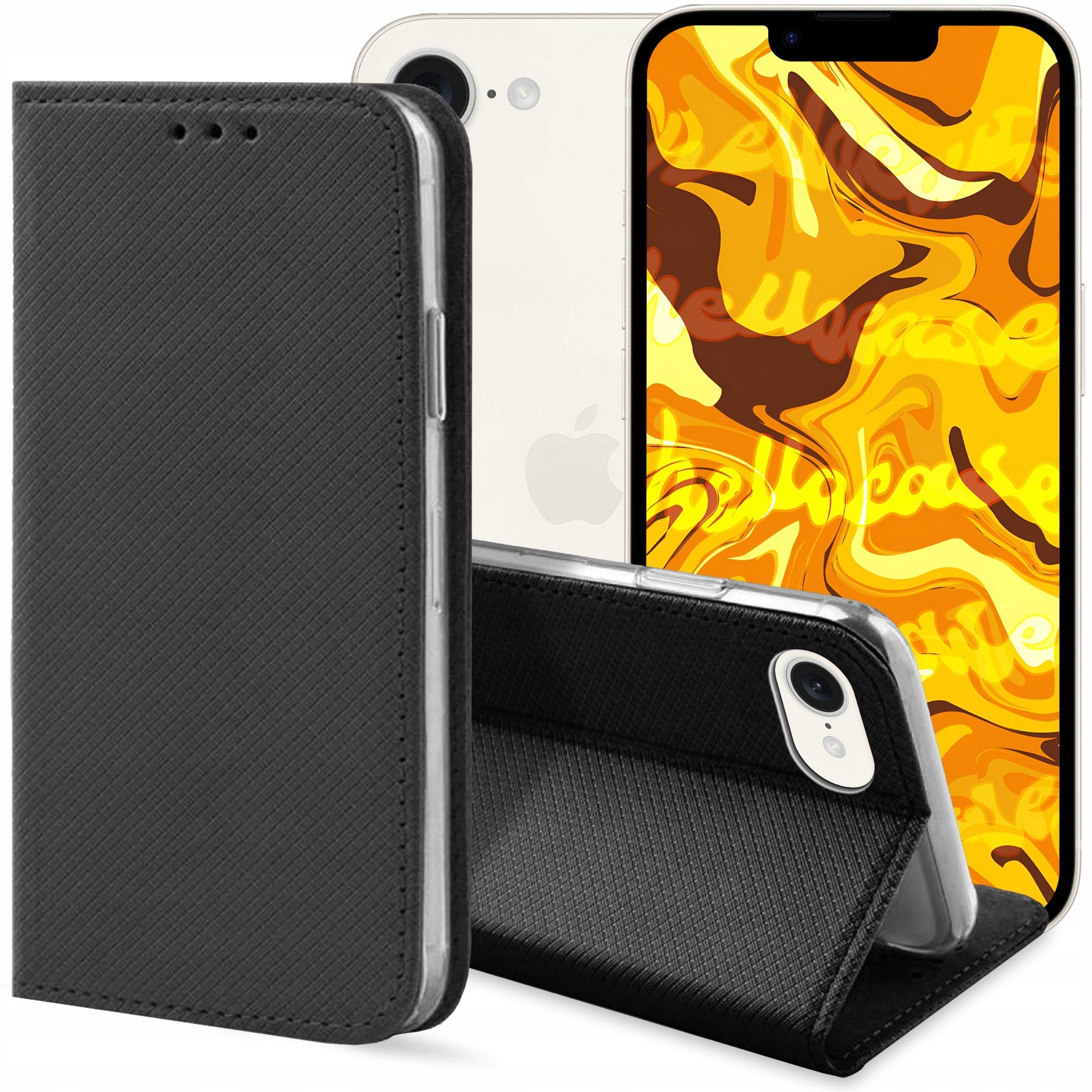 ETUI Z KLAPKĄ DO Apple iPhone SE 2025 CZARNE ZAMYKANE MAGNETYCZNE