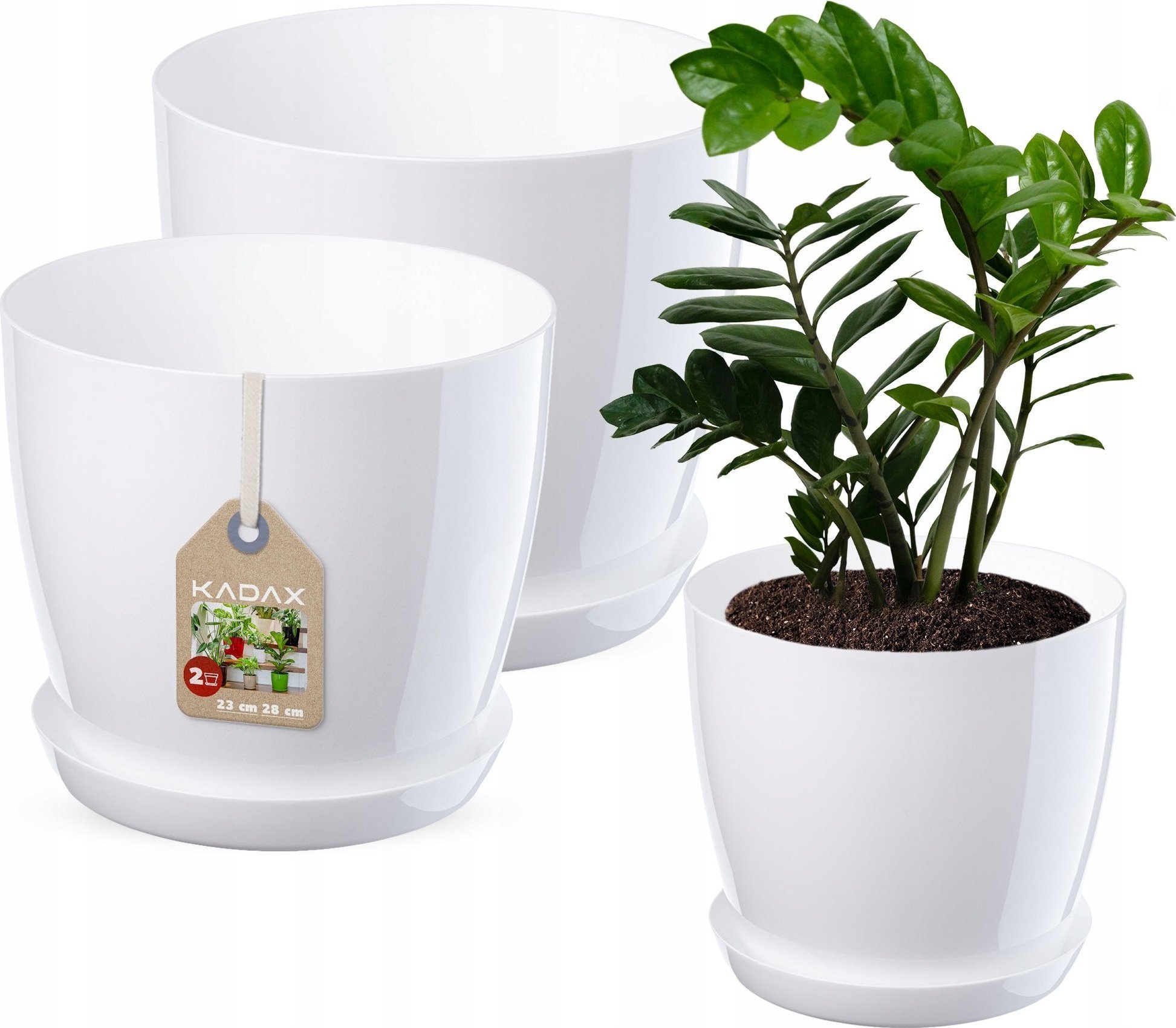 Kadax KADAX Doniczka Osłonka Biała Połysk Zestaw 23+28cm