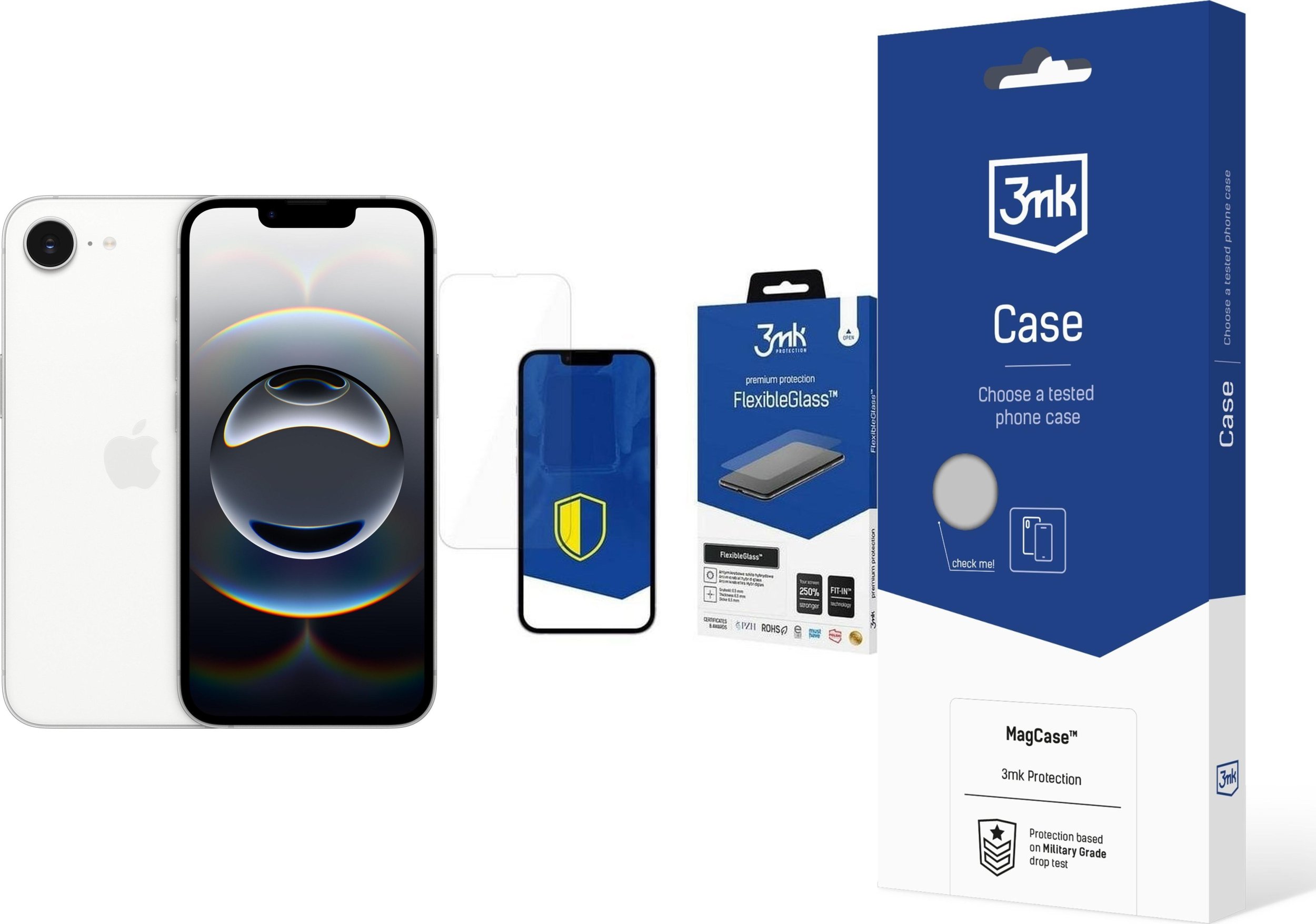 Smartfon Apple iPhone 16e 5G 8/256GB Biały (MD1W4) + FlexibleGlass + Etui MagCase