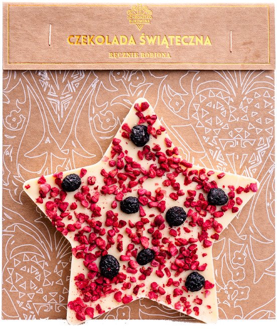 Czekolada gwiazdka biała z liofilizowanymi malinami i aronią 100g - Schronisko Bukowina