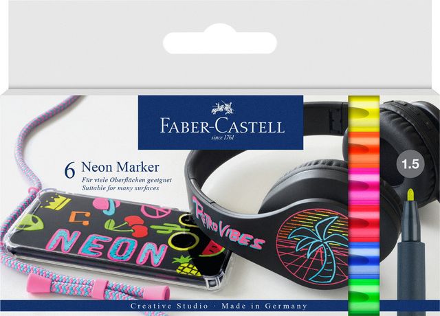 Faber-Castell pisaki akwarelowe 15 cm 1,5 mm neon 6 szt
