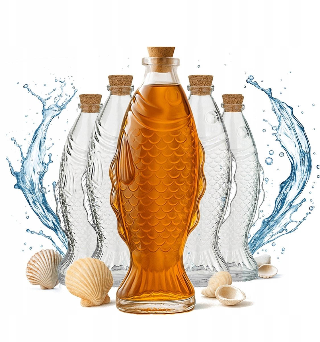5x Karafka Szklana RYBA 500ml Butelki Na Alkohol Wodę Wazon Dekoracja 0,5l