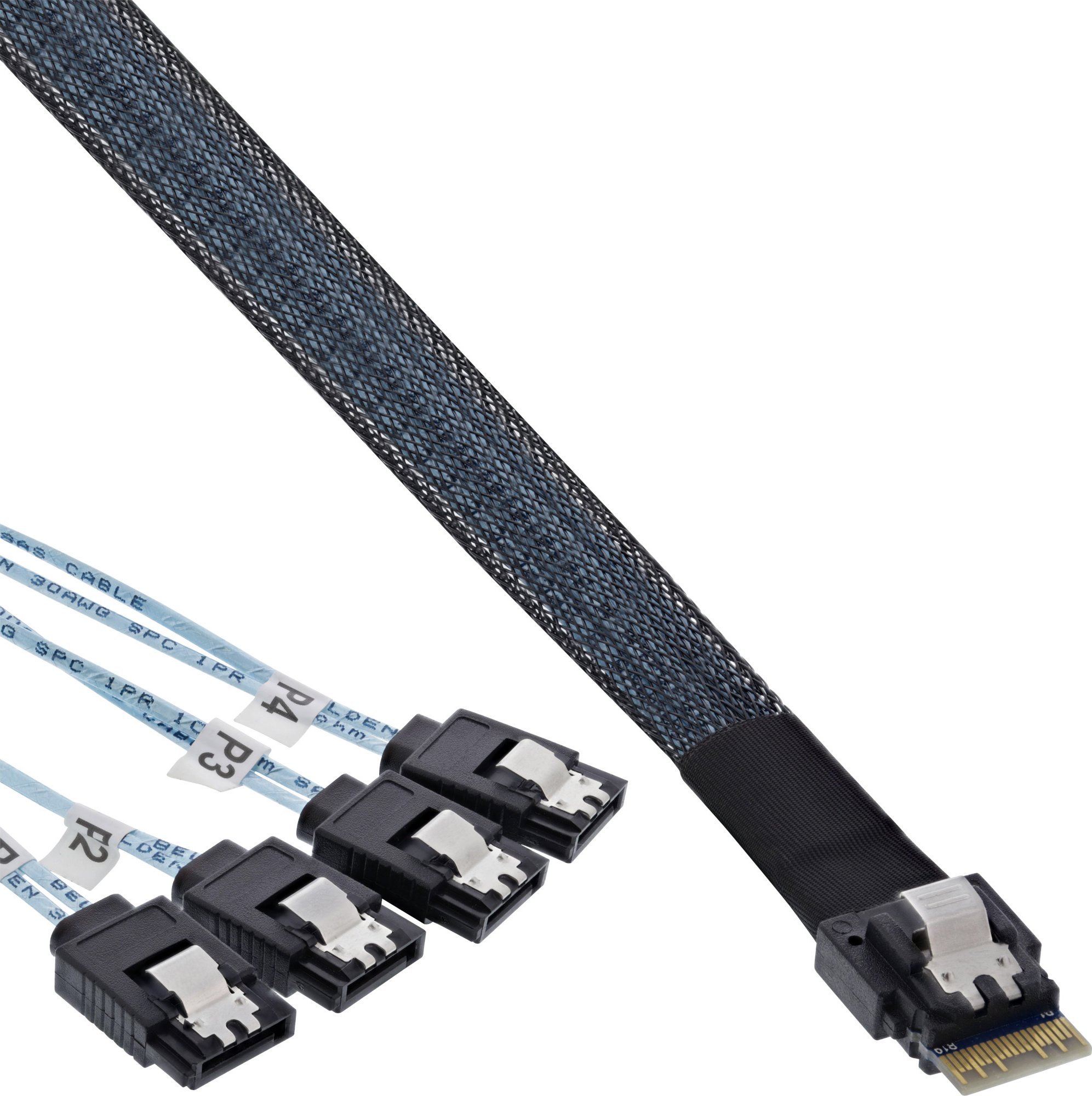 InLine InLine® Slim SAS cable, SFF-8654 to 4x SATA 7-pin, 12Gb/s, 0.5m