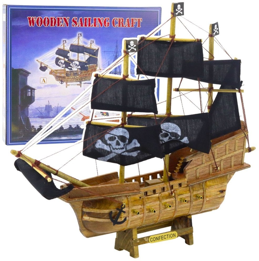 Model Kolekcjonerski Dekoracyjny Statek Żaglowiec Piracki Czarny 33x29cm
