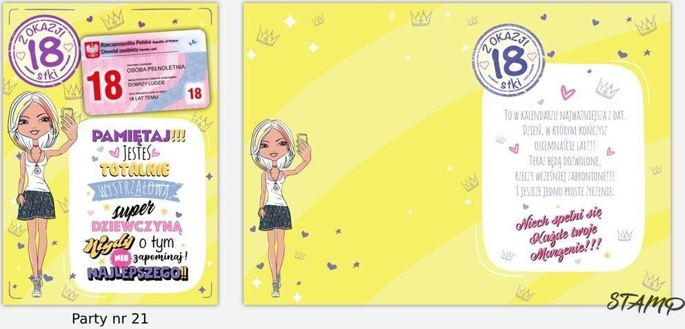 Karnet Party naklejany B6+koperta Urodziny 18 wz21