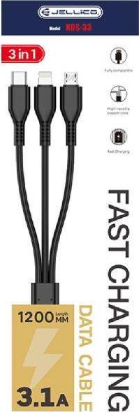 Kabel USB Jellico USB-A - USB-C + microUSB + Lightning 1.2 m Czarny (6973771101532)