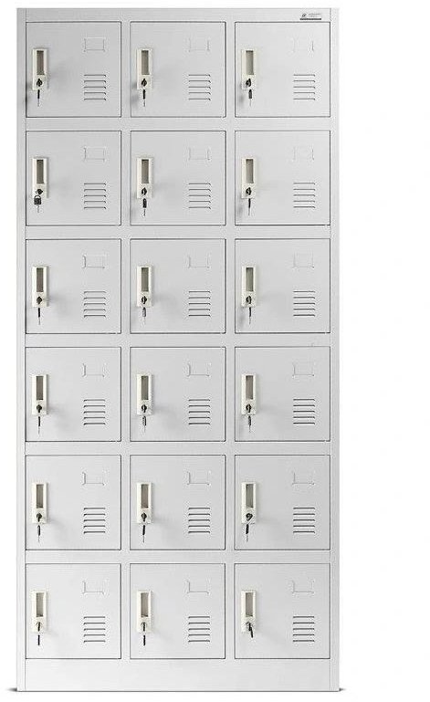 Spind Schließfachschrank mit 18 Fächern KAROL, 900 x 1850 x 400 mm, grau