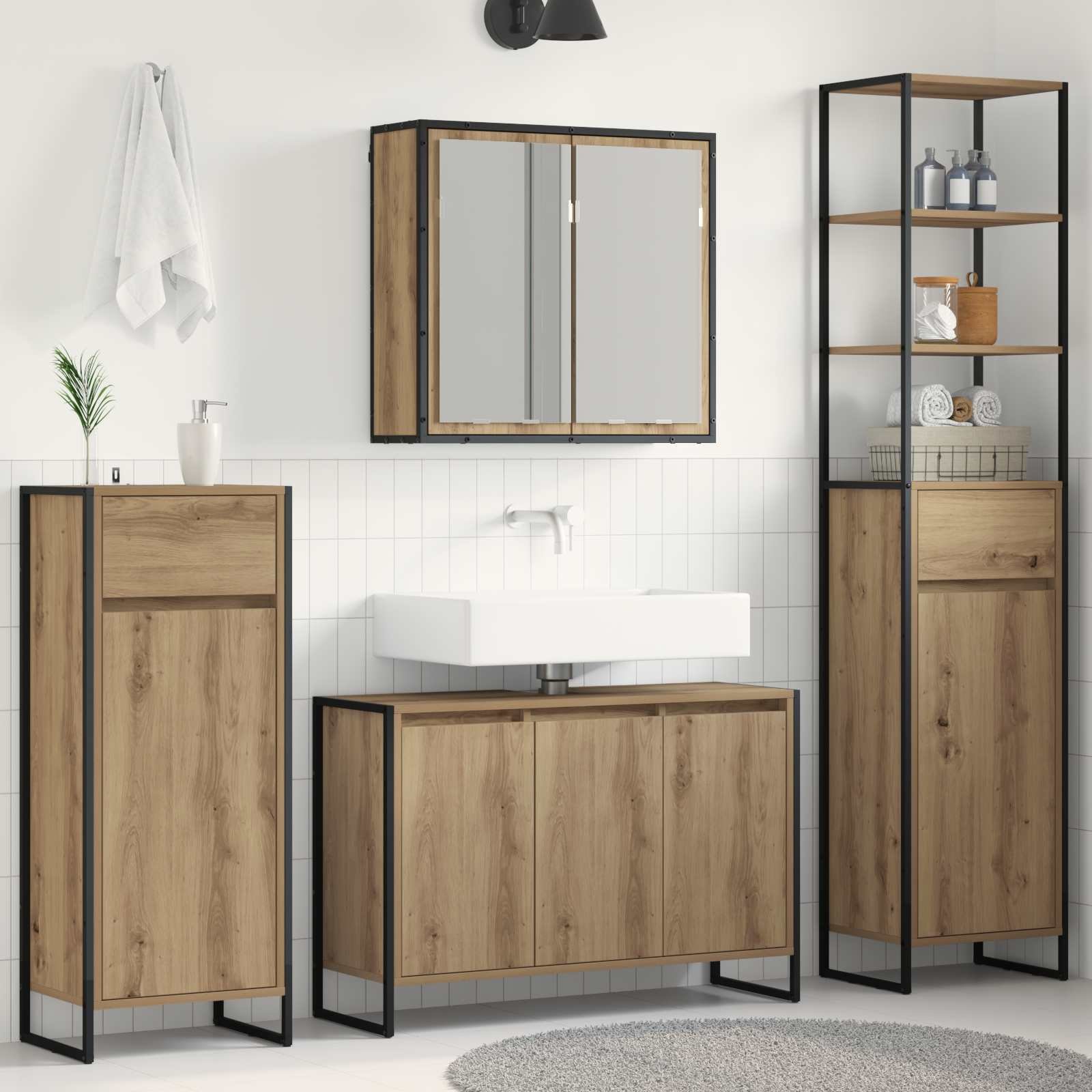 vidaXL Zestaw mebli łazienkowych z szufladą i półką Dąb rzemieślniczy