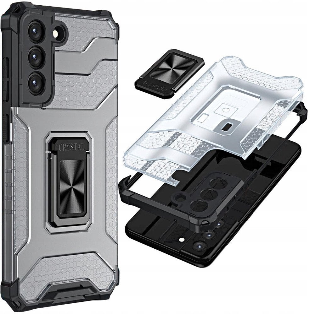 Crystal Ring Case pancerne hybrydowe etui pokrowiec + magnetyczny uchwyt Samsung Galaxy S22+ (S22 Plus) czarny