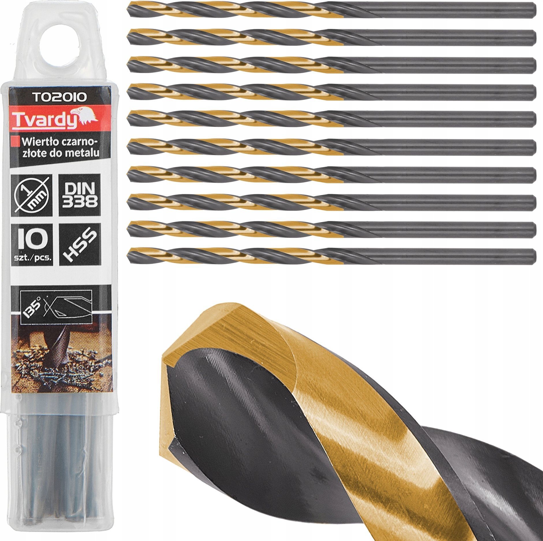 Wiertło Tvardy Wiertło czarno-złote do metalu HSS 1.00mm (10/300/3000)