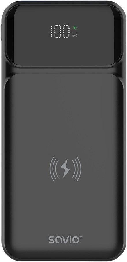 SAVIO BA-09 POWERBANK 10000 mAh, czarny, ładowanie indukcyjne