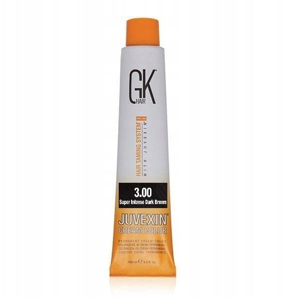 GK HAIR (Global Keratin) Global Keratin, Cream Colour, Permanent Hair Dye, 3.00 Super Intense Dark Brown, 100 ml For Women