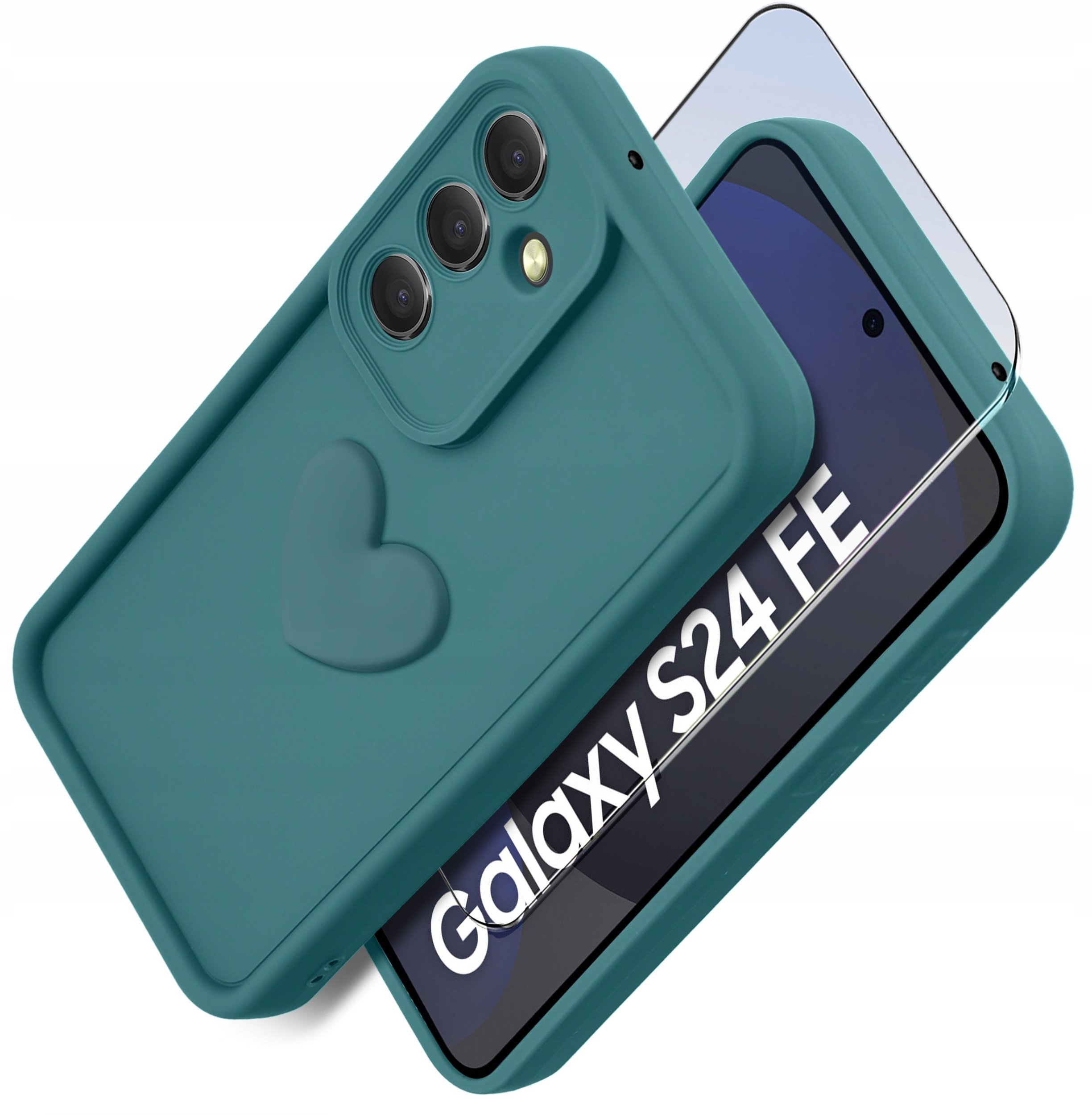 Etui do Samsung S24 FE silikonowe MATOWE serce + Szkło ochronne na ekran 9H