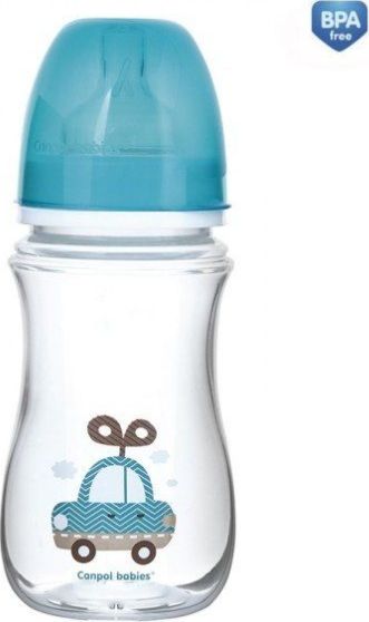 Canpol Butelka szeroka antykolkowa Toys niebieska 3m+ 240ml