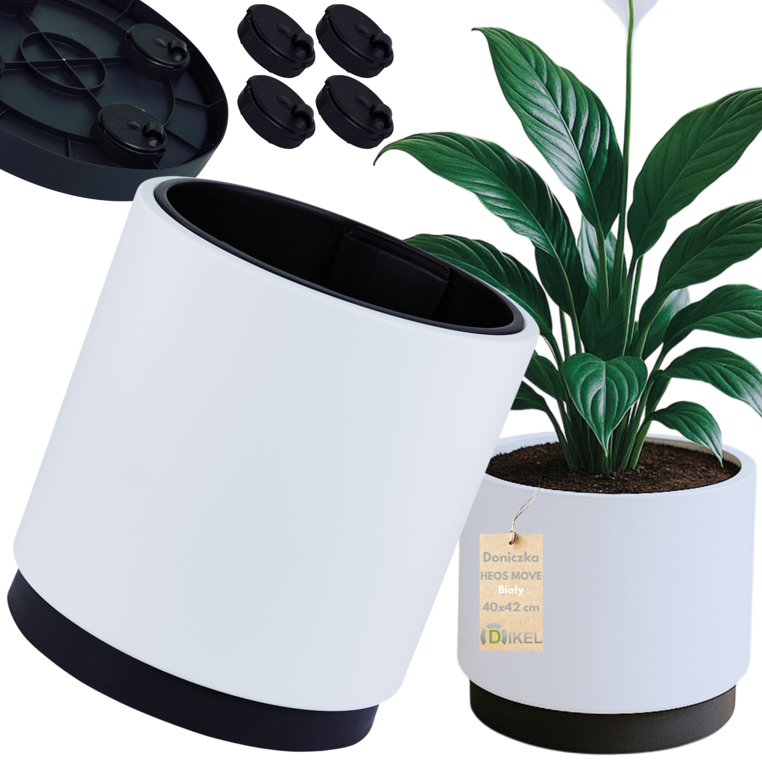 Doniczka okrągła na kółkach 40cm z wkładem Donica + podstawka jezdna