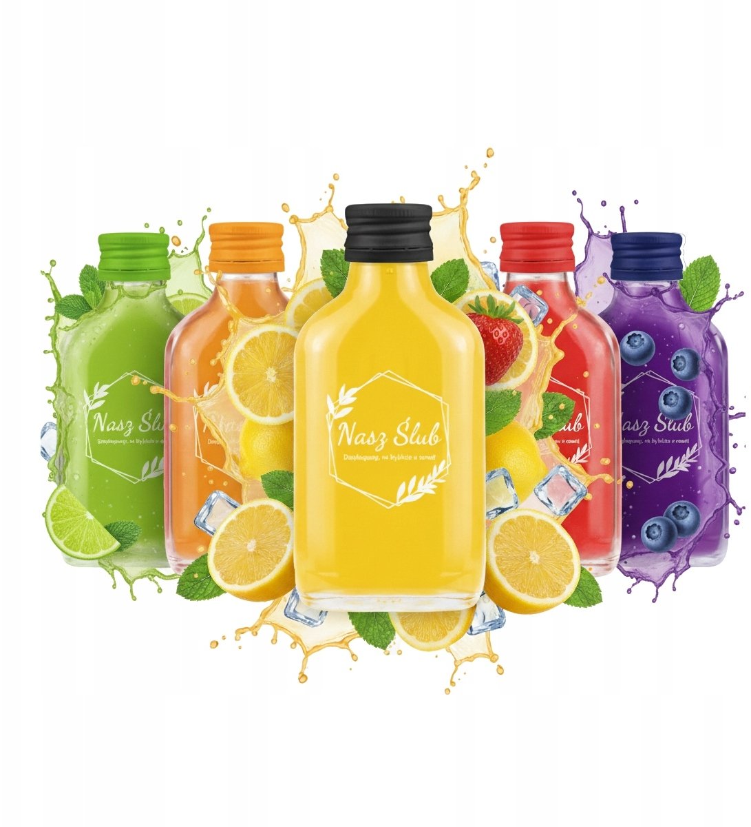 Bimberek 5x Butelki PIERSIÓWKA 100ml z nadrukiem