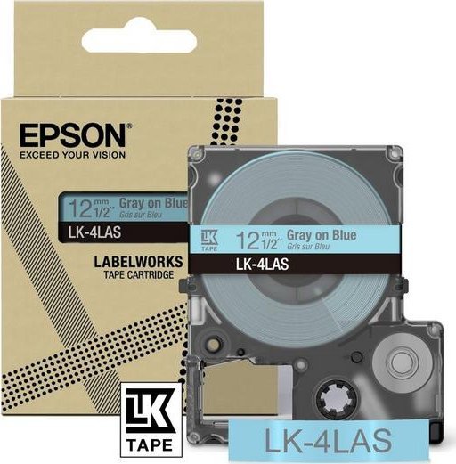 Epson LabelWorks LK-4LAS - Grau auf Blau - Rolle (1,2 cm x 8 m) 1 Kassette(n) Hangebox - Bandkassette - fur LabelWorks LW-C410, LW-C610
