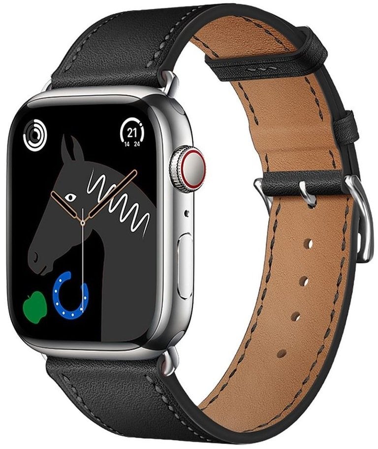 Pasek do Apple Watch Forcell F-Design FA20 dziurki skóra ekologiczna 42 / 44 / 45 / 49 mm czarny