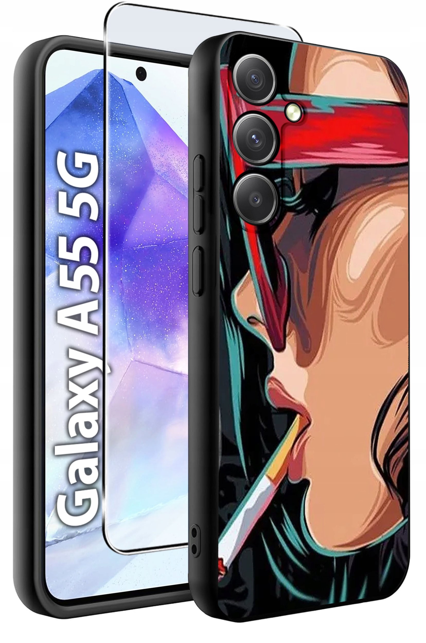 ETUI do Samsung A55 5G WZORY | SILIKONOWE MATT CASE + SZKŁO HARTOWANE 9H