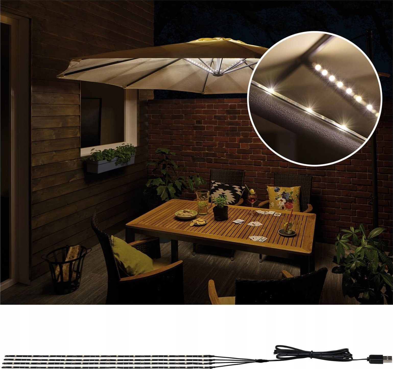 Paulmann Outdoor Mobile parasol light 3000K 4x0,4m