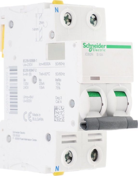 Schneider Electric Wyłącznik nadprądowy 1P+N B 6A 6kA AC iC60N-B5-1N A9F03606