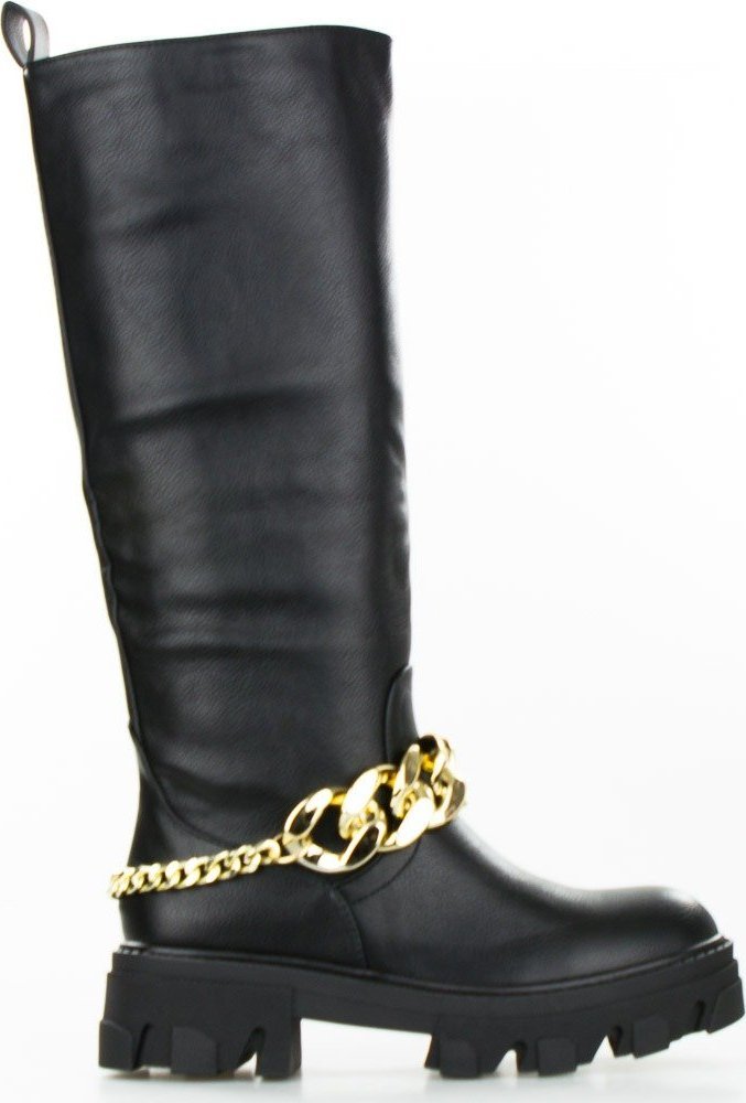 Wolski Kozaki z odpinaną złotą ozdobą czarne-38