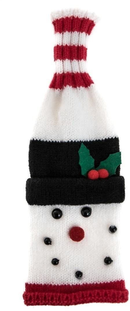 Dzianinowy pokrowiec na butelkę - bałwanek