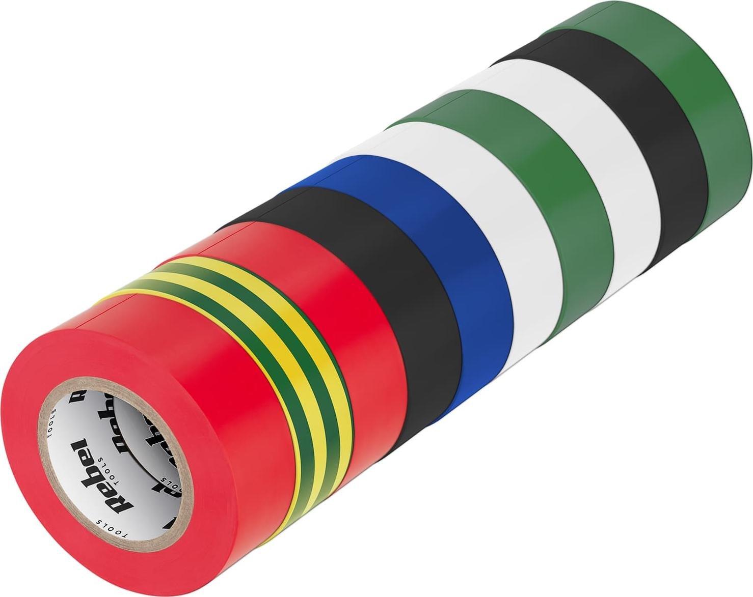 Rebel Komplet taśm izolacyjnych klejących REBEL (10 szt. - 0,13 mm x 19 mm x 20 yd) mix kolorów