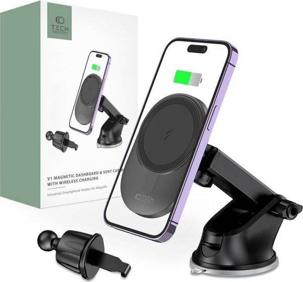 Tech-Protect TECH-PROTECT MM15W-V1 MAGNETIC MAGSAFE DASHBOARD & VENT CAR MOUNT WIRELESS CHARGER 15W BLACK