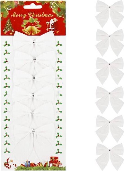 Springos Kokardki świąteczne na choinkę 6 szt. brokatowe zawieszki choinkowe białe UNIWERSALNY