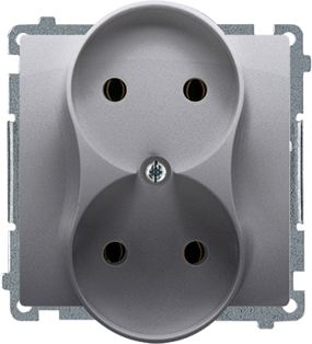 Kontakt-Simon Gniazdo podwójne Simon Basic bez uziemienia 16A inox (BMG2M.01/21)
