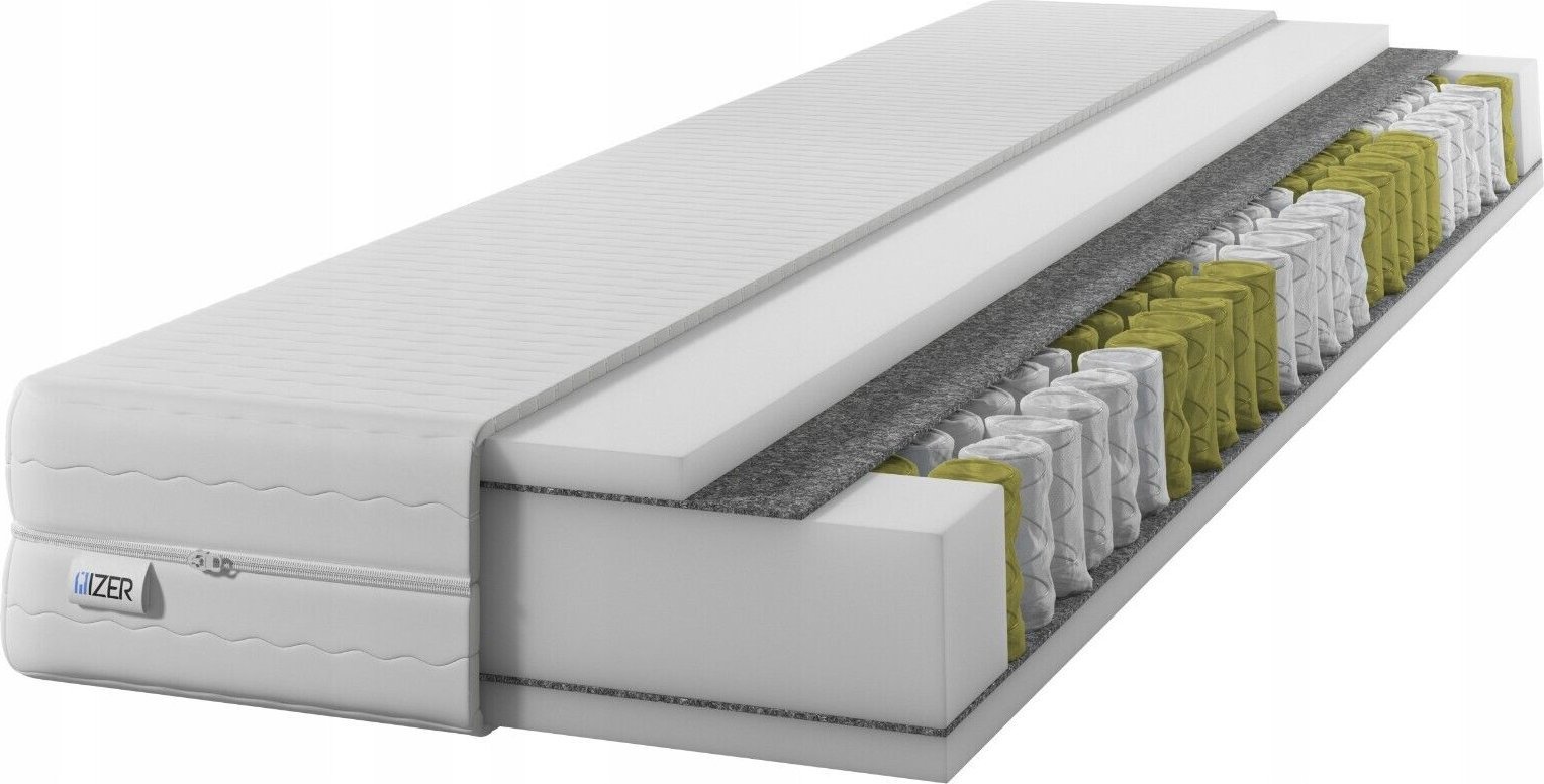 IZER Materac GOLD 100x200 | Dwustronny H3| 7 stref | Rdzeń ze sprężyn kieszeniowych | Pokrowiec pikowany | Materac sprężynowy.