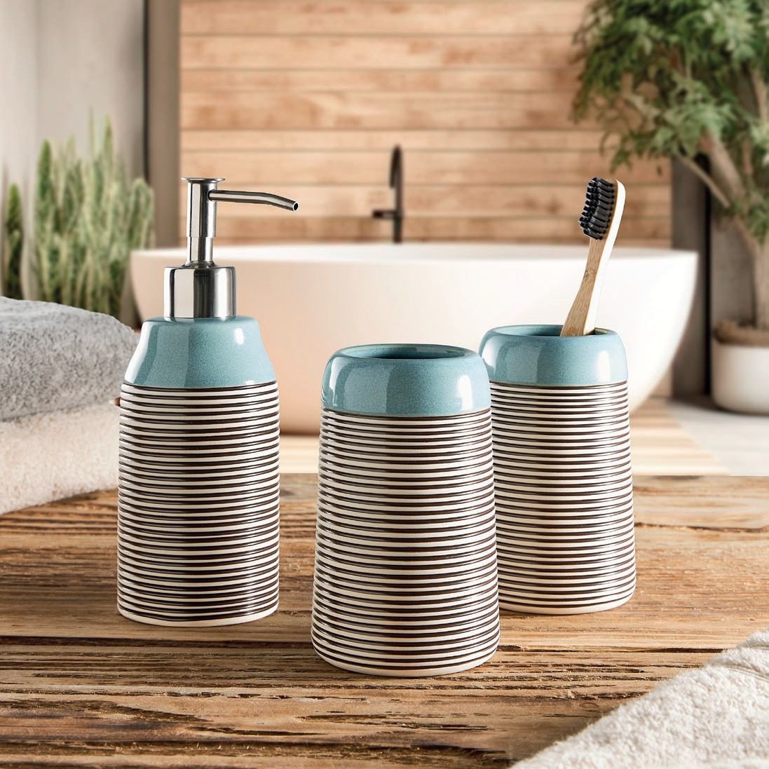 Kleine Wolke Okapi Kubek łazienkowy ceramika paski, mauritius niebieski