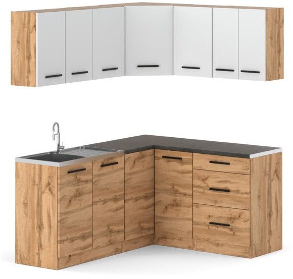 Zestaw Kuchenny Modułowy Z Blatem Narożny Danka 3.2m Wotan Biały Dąb Wotan