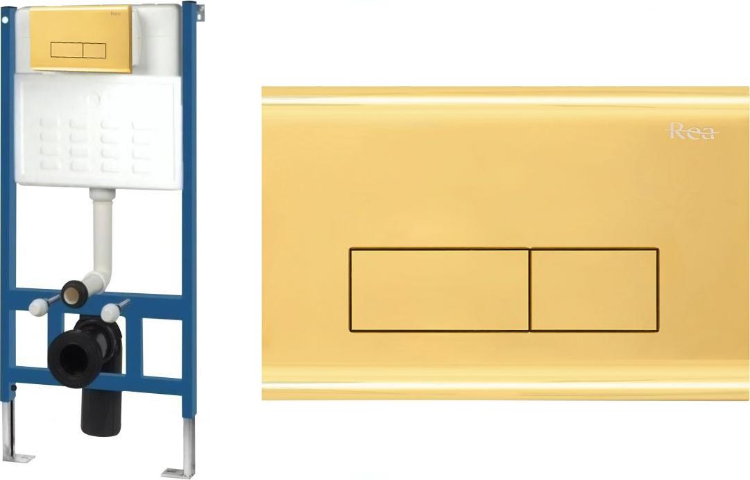 Stelaż Rea Stelaż zestaw podtynkowy do mis WC z przyciskiem H Light Gold